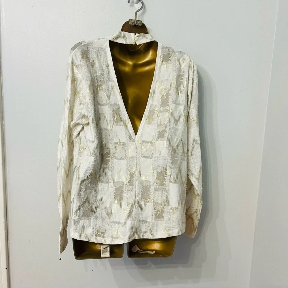 ZARA Metallic Gold Textured Mock Neck Top | Holiday Party Quiet Luxury Chic - Picture 6 of 7